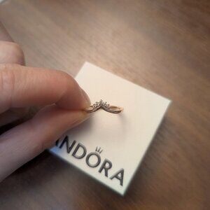 PANDORA Tiara Wishbone Ring (Size 5) - 14k Rose Gold with Clear Cubic Zirconia.